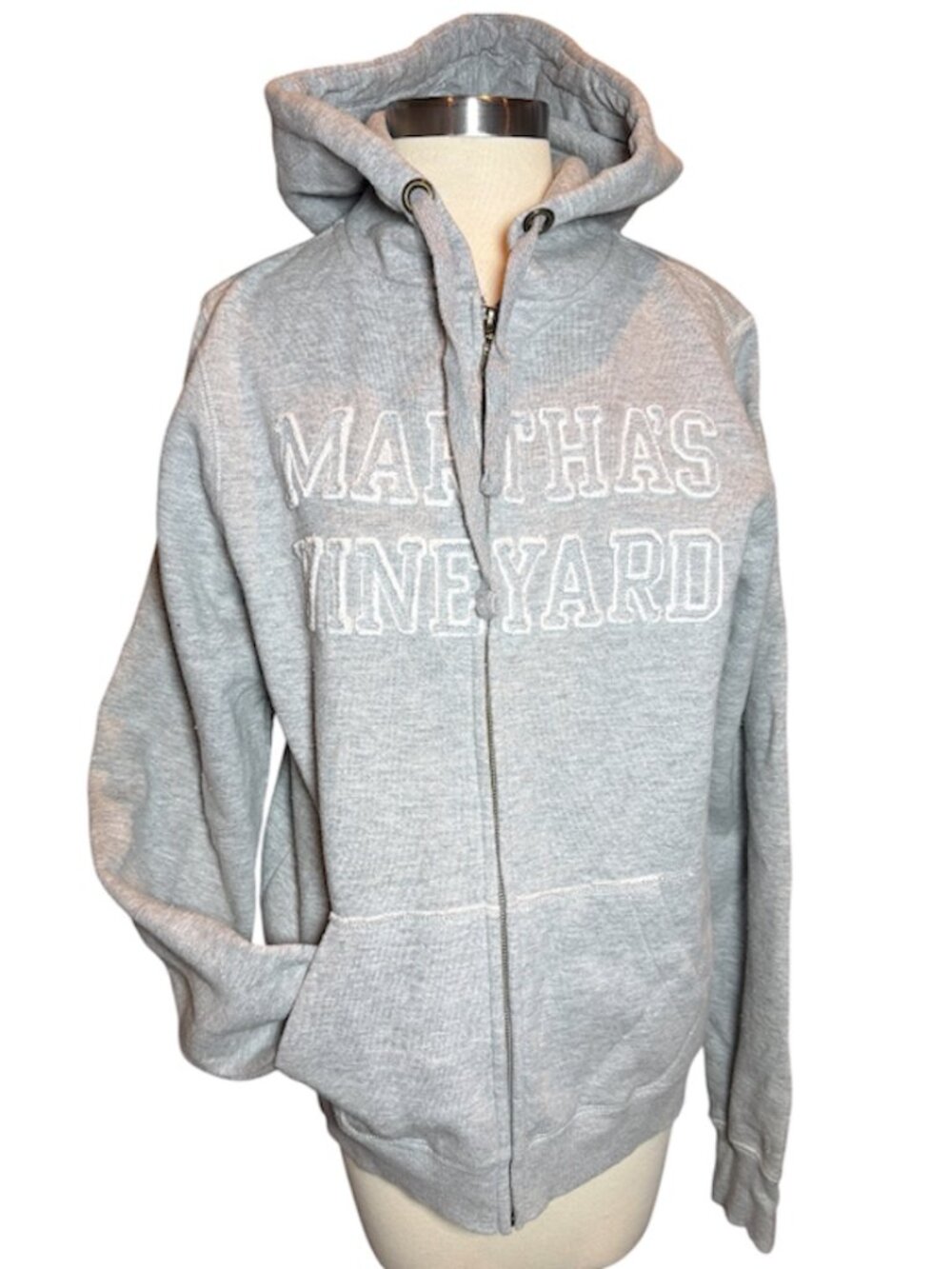 Martha's Vineyard Embroidered Zip Up Gray Hoodie Sweatshirt